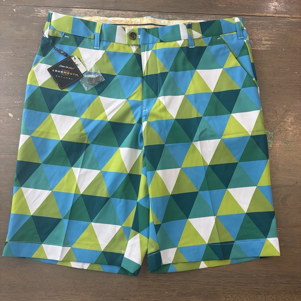 Loudmouth Golf Shorts Printed Green Blue Men 36 Country Club Preppy Bright 11"